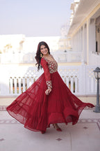 Designer Georgette Sequins Zari Work Flared Gown for Women
