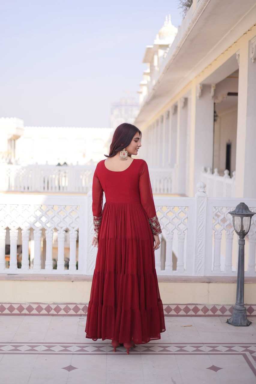Designer Georgette Sequins Zari Work Flared Gown for Women
