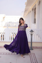 Designer Georgette Sequins Zari Work Flared Gown for Women
