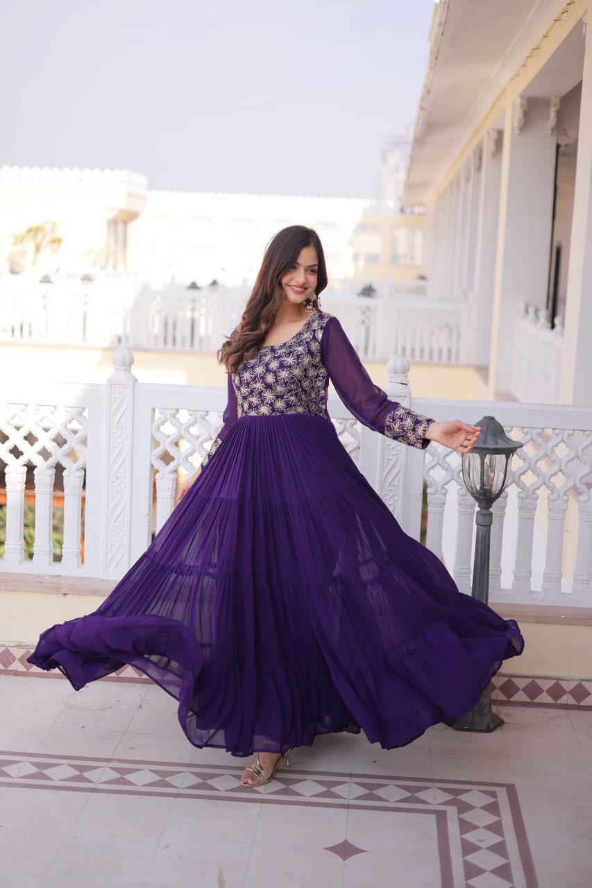 Designer Georgette Sequins Zari Work Flared Gown for Women
