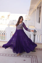 Designer Georgette Sequins Zari Work Flared Gown for Women

