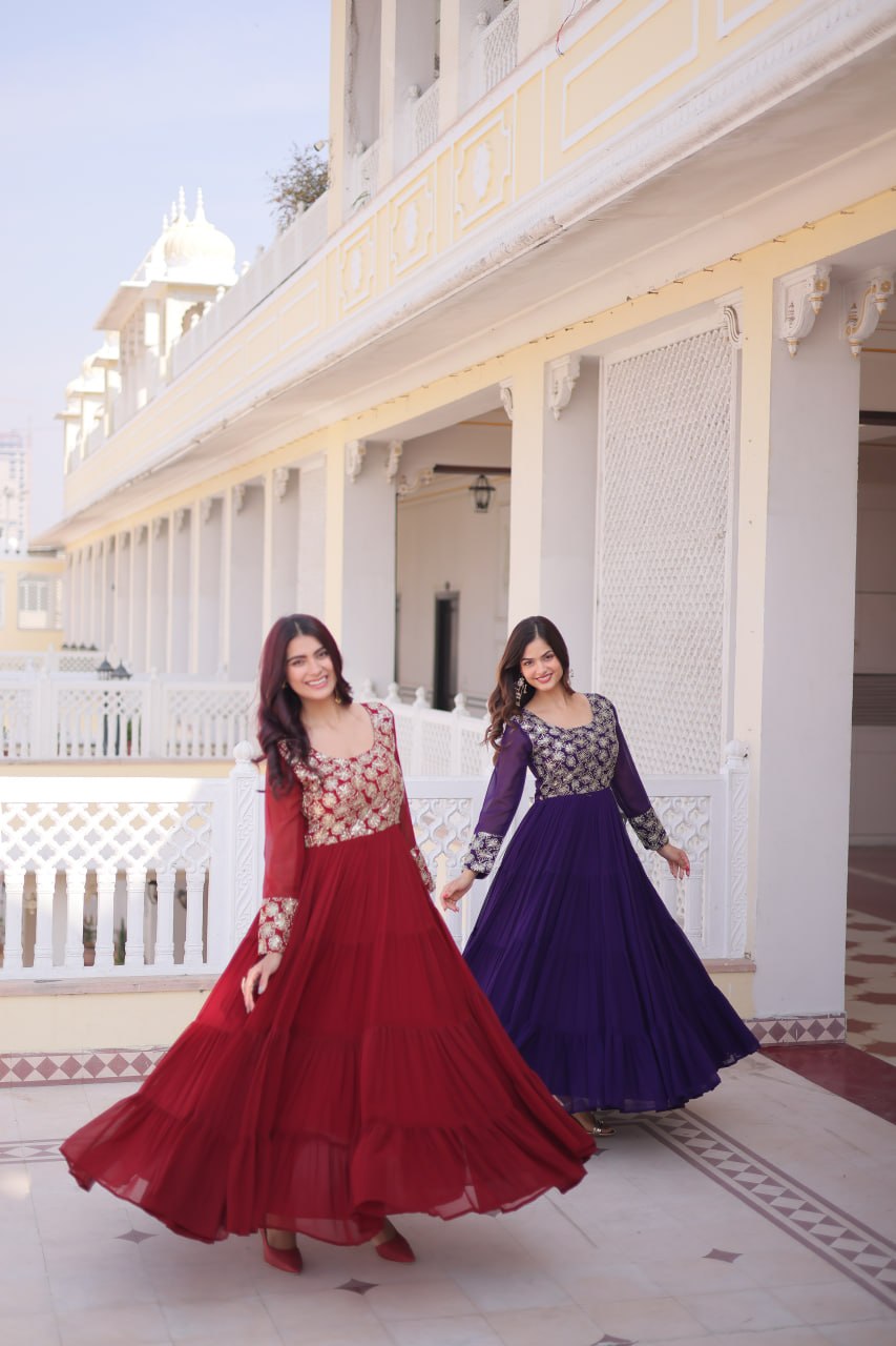 Designer Georgette Sequins Zari Work Flared Gown for Women
