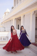 Designer Georgette Sequins Zari Work Flared Gown for Women
