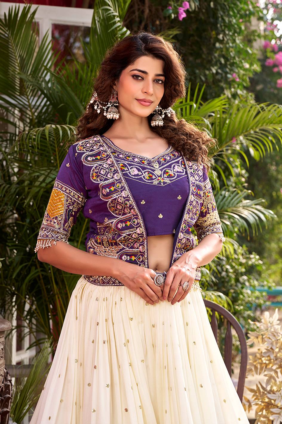 Designer Vichitra Fabric Heavy Embroidery Lehenga Choli & Koti Set
