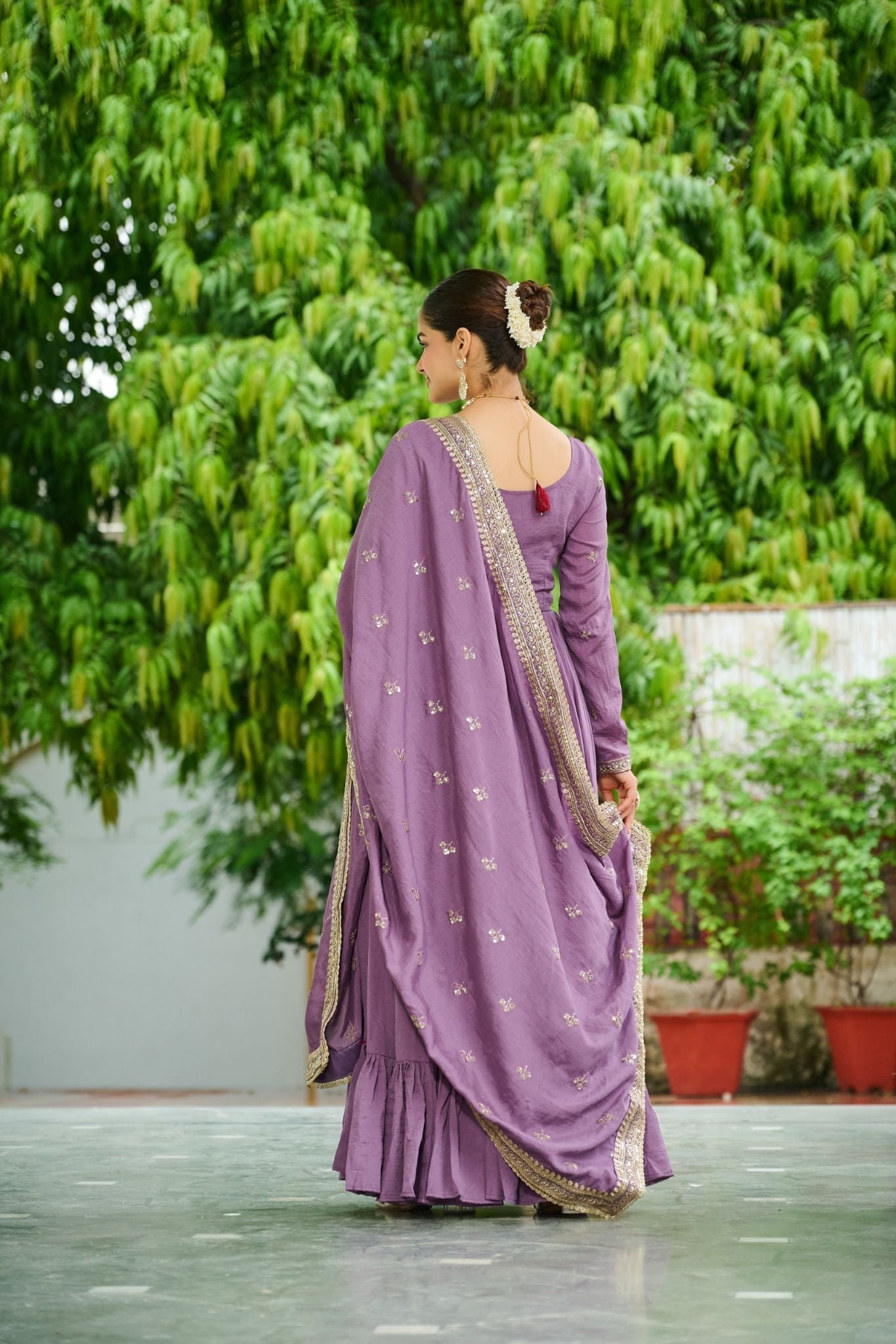 Designer Vichitra Silk Gown with Zari & Thread Embroidery and Dupatta Party Wear Dress