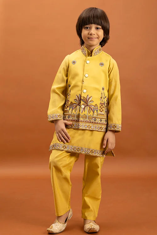 Designer Yellow Koti Kurta Set for Kids Wear