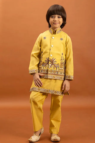 Designer Yellow Koti Kurta Set for Kids Wear