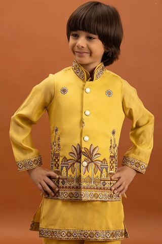 Designer Yellow Koti Kurta Set for Kids Wear