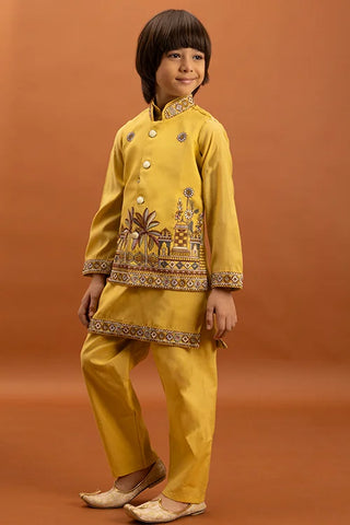Designer Yellow Koti Kurta Set for Kids Wear