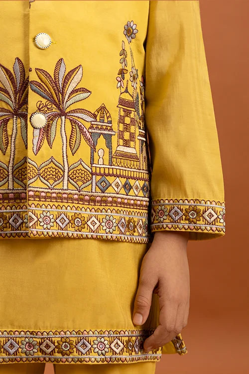 Designer Yellow Koti Kurta Set for Kids Wear