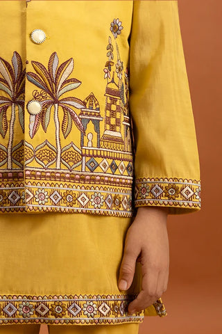 Designer Yellow Koti Kurta Set for Kids Wear