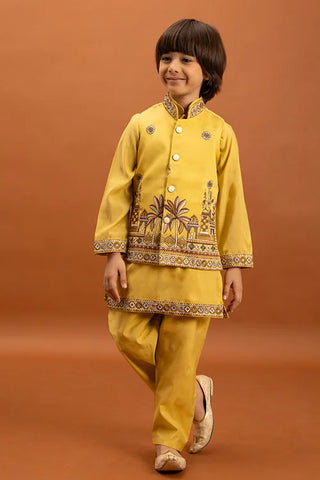 Designer Yellow Koti Kurta Set for Kids Wear