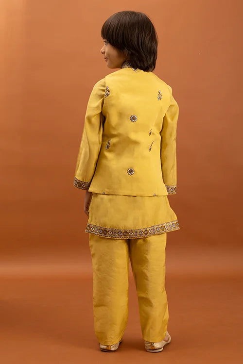 Designer Yellow Koti Kurta Set for Kids Wear