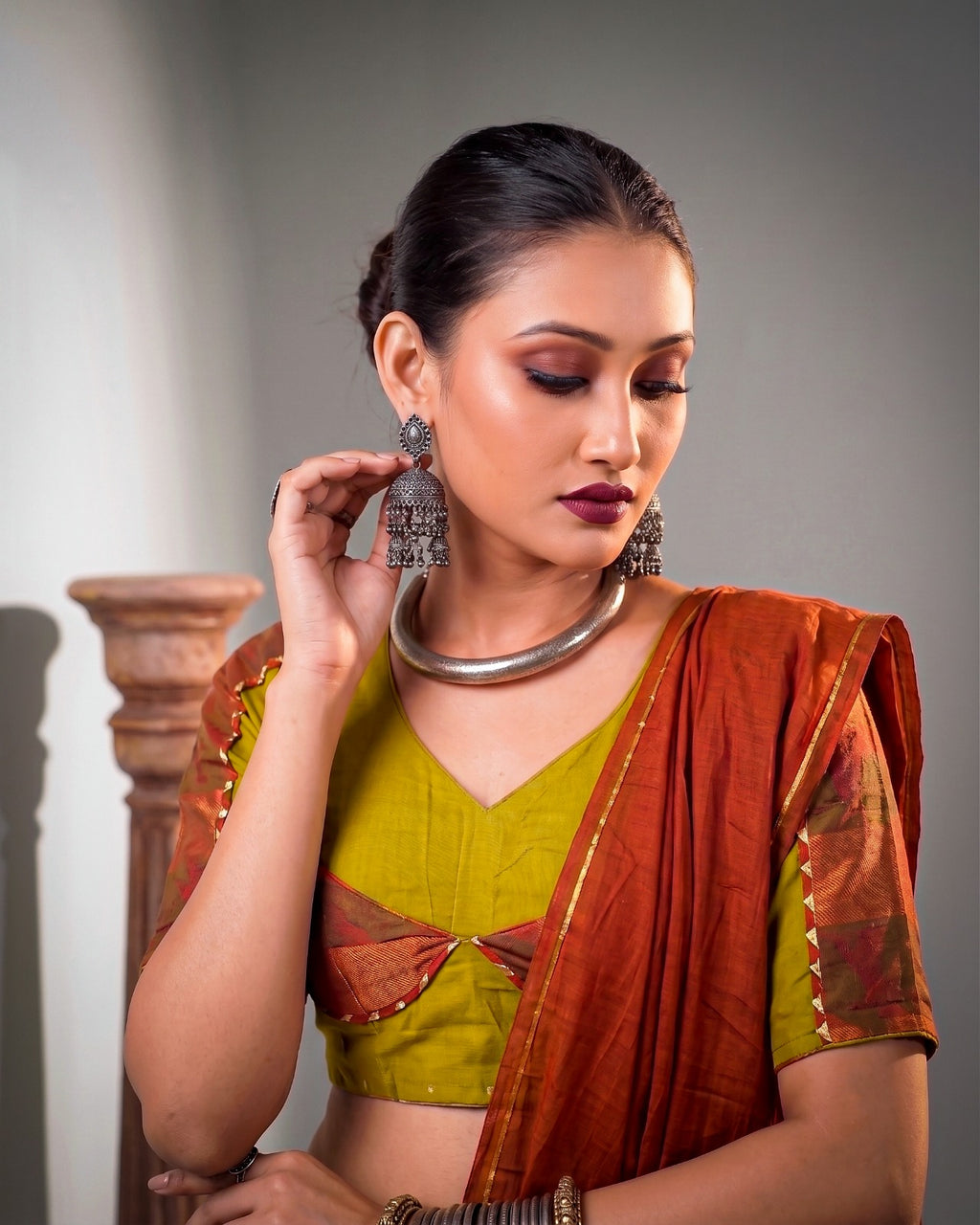 Mehendi Dhabu Cotton Ghughri Lace Lehenga Set | Tulip Designer
