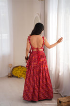 Red Reyon Digital Print Mirror Lehenga Koti Set | Tulip Designer
