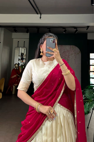 Festive Elegant Dola Silk Lehenga Choli With Red Dupatta