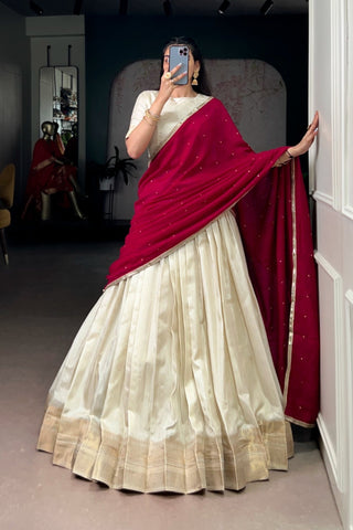 Festive Elegant Dola Silk Lehenga Choli With Red Dupatta