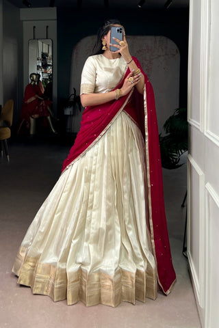 Festive Elegant Dola Silk Lehenga Choli With Red Dupatta
