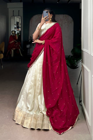 Festive Elegant Dola Silk Lehenga Choli With Red Dupatta
