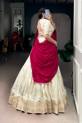 Festive Elegant Dola Silk Lehenga Choli With Red Dupatta