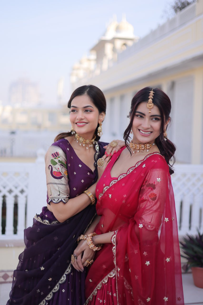 Elegant Dola Silk Meena Work Lehenga Choli Set With Dupatta