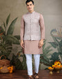 Dusty Brown Silk Kurta with Jacquard Koti Jacket