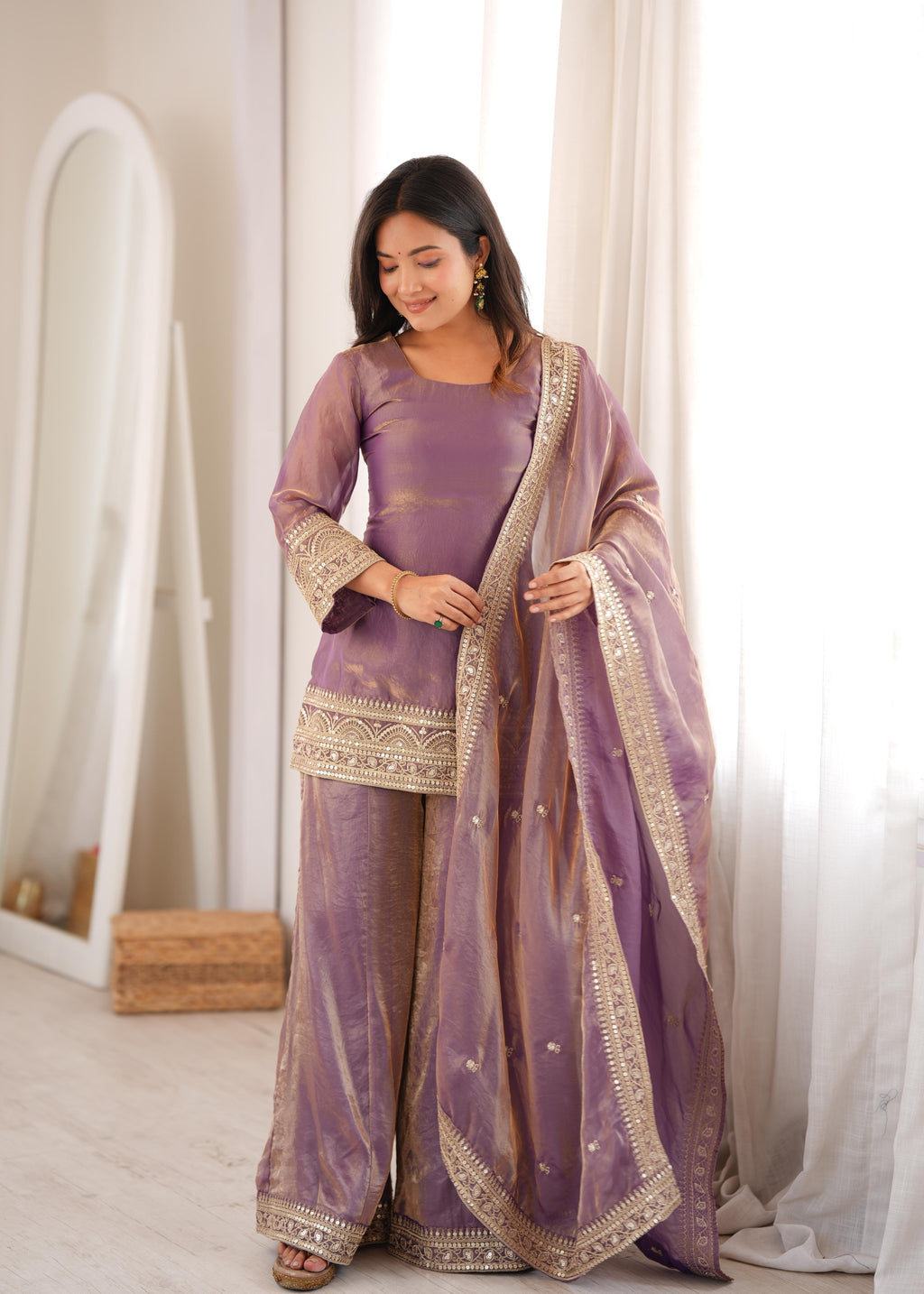 Dusty Pink Frendy Silk Embroidered Occasion Wear Suit Set
