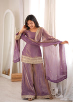 Dusty Pink Frendy Silk Embroidered Occasion Wear Suit Set
