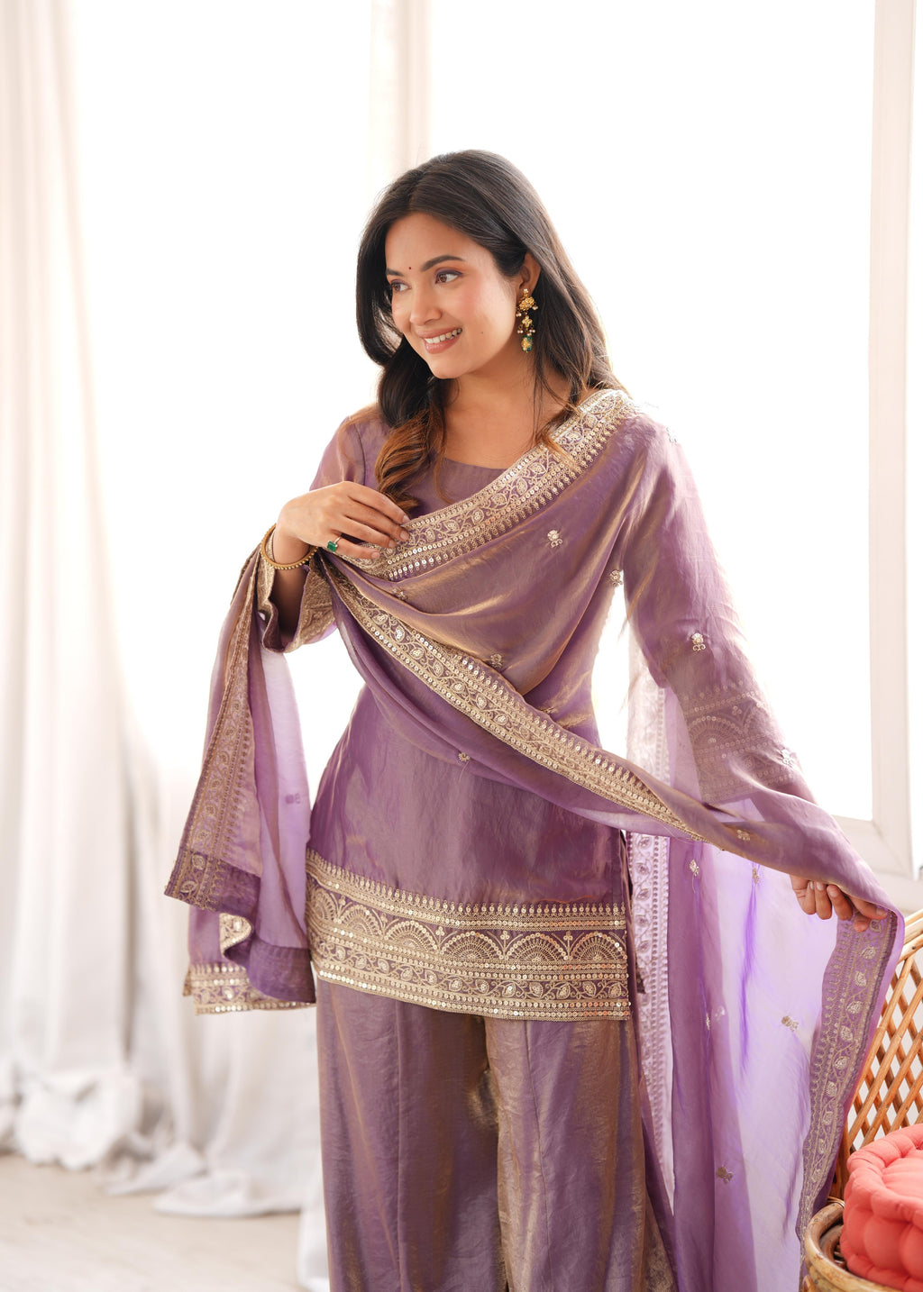 Dusty Pink Frendy Silk Embroidered Occasion Wear Suit Set
