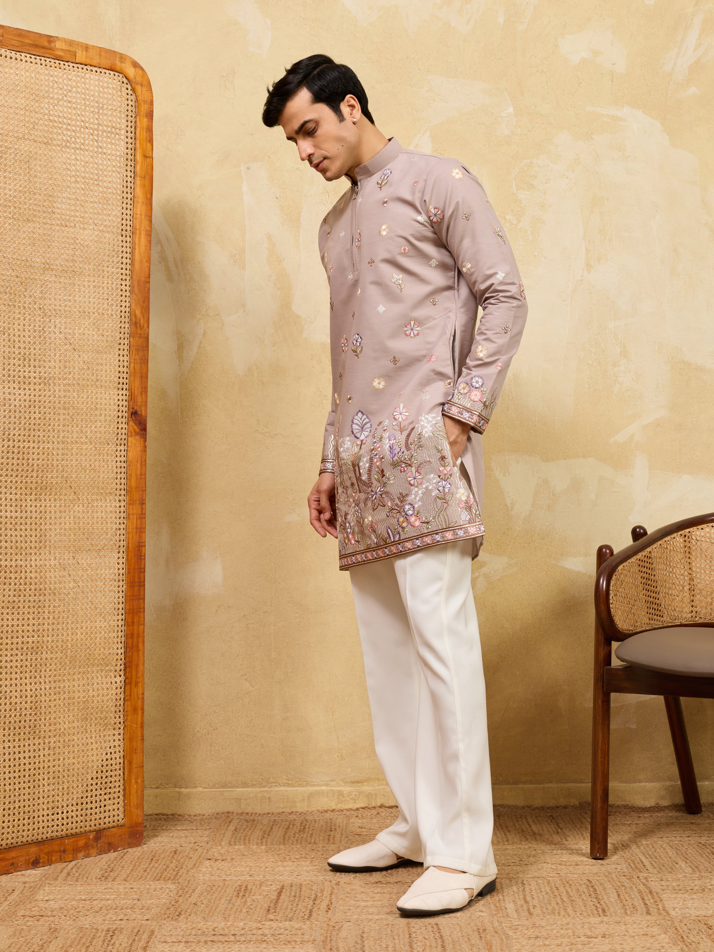 Classic Dusty Lavender Kurta Set Perfect for Wedding Wear
