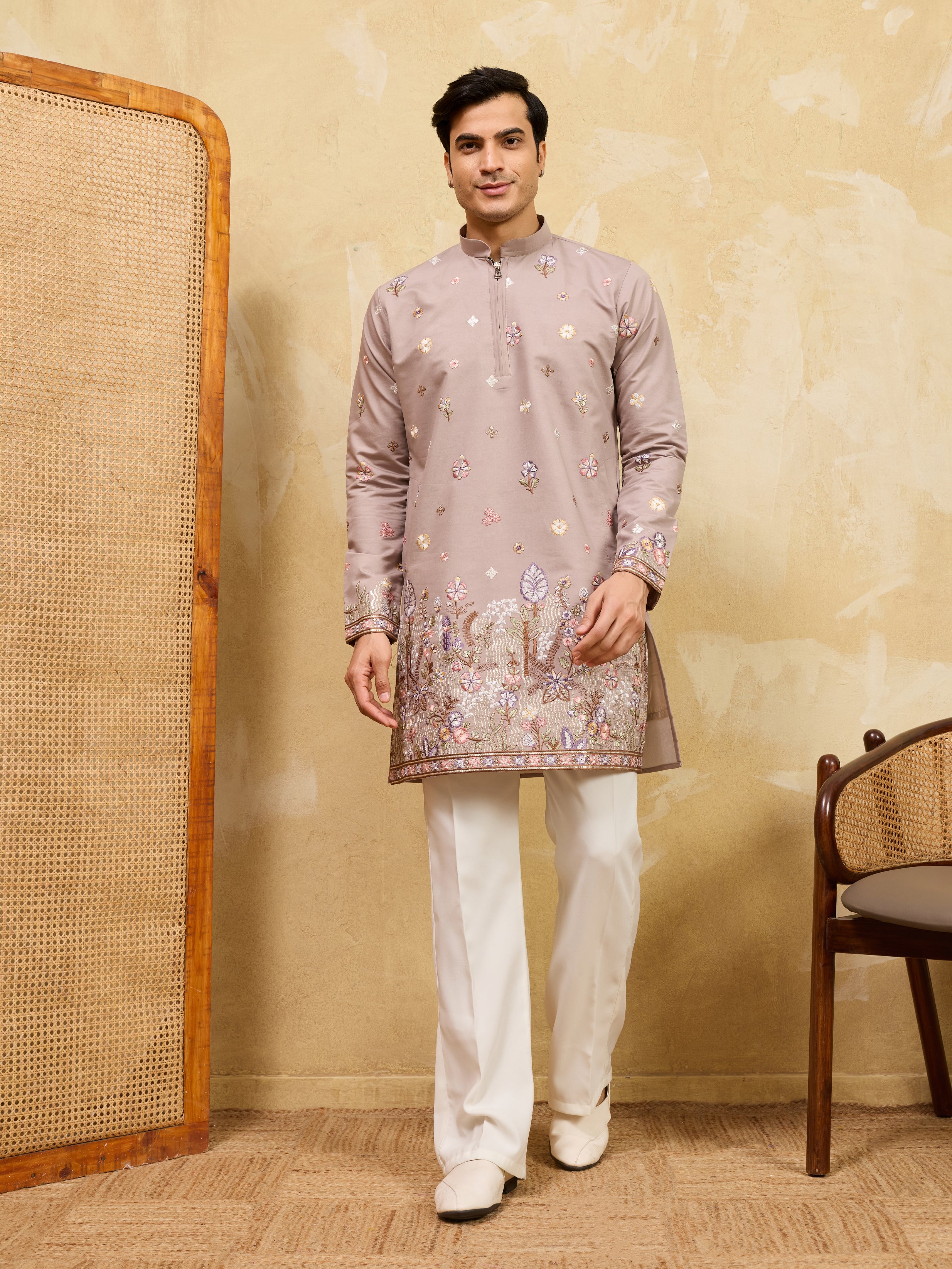 Classic Dusty Lavender Kurta Set Perfect for Wedding Wear