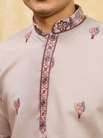 Royal Dusty Lavender Viscose Silk Embroidered Kurta with Dupatta
