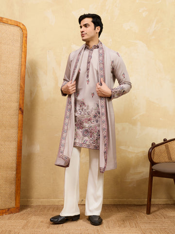 Royal Dusty Lavender Viscose Silk Embroidered Kurta with Dupatta
