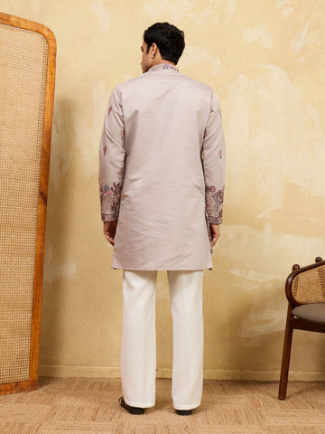 Royal Dusty Lavender Viscose Silk Embroidered Kurta with Dupatta
