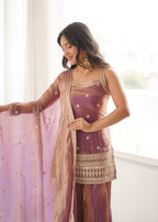 Royal Dusty Pink Frendy Silk Fancy Dori Pattern Kurta with Dupatta and Pant
