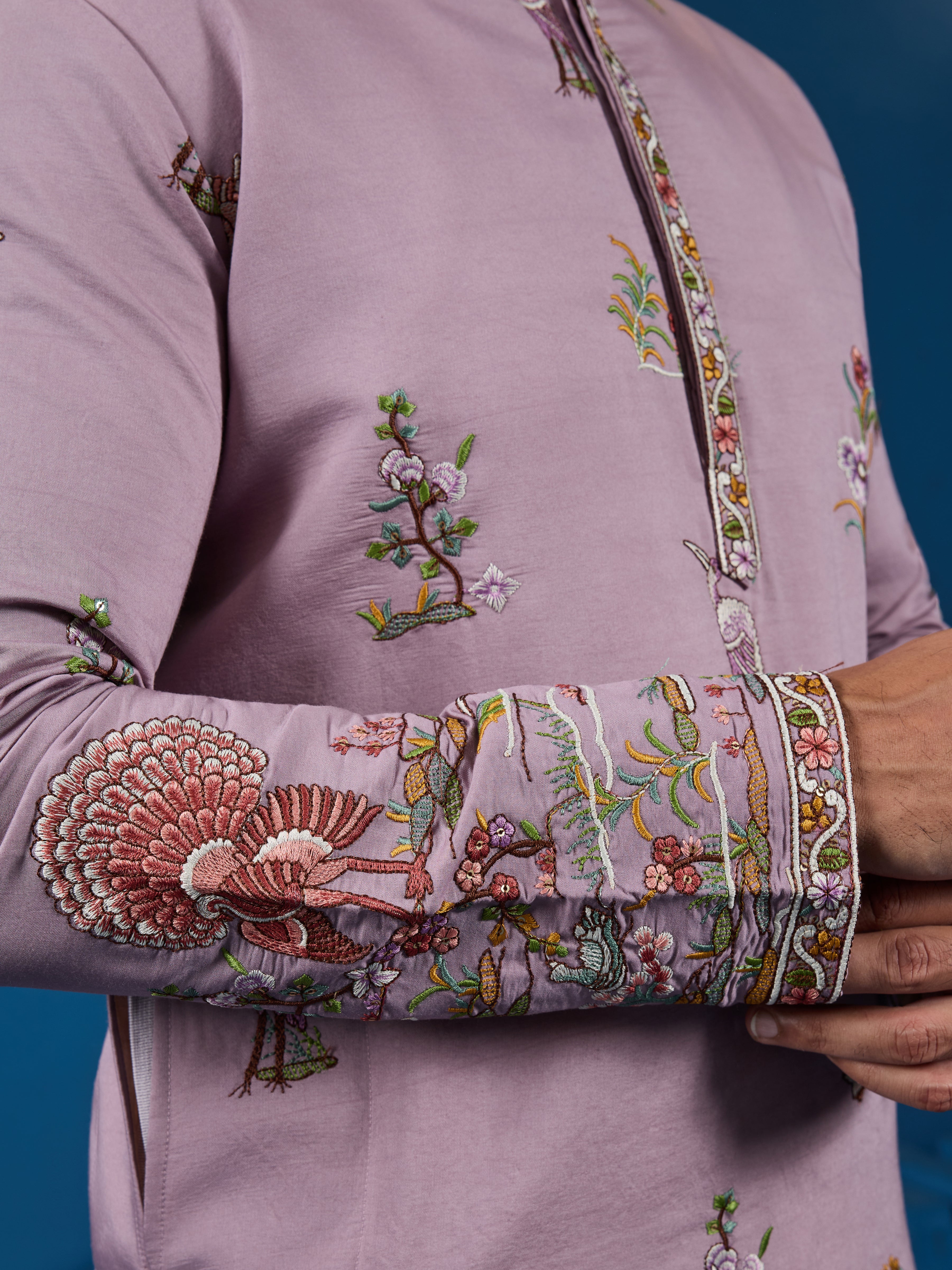 Heavy Embroidered Dusty Pink Kurta for Men