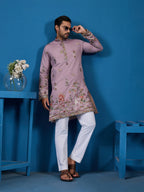Heavy Embroidered Dusty Pink Kurta for Men
