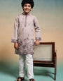 Dusty Purple Thread Sequence Work Kurta Set For Kids