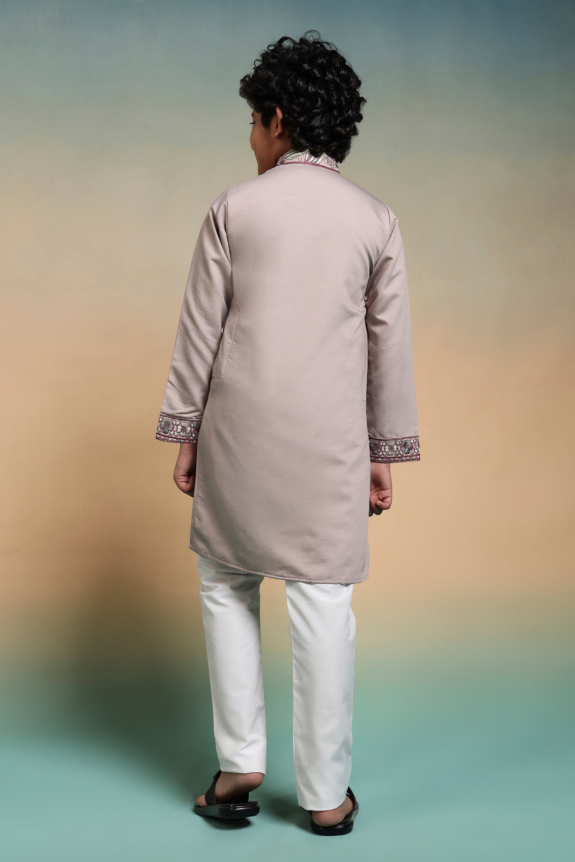 Dusty Purple Thread Sequence Work Kurta Set For Kids