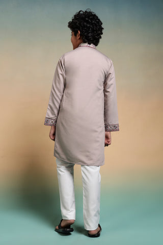 Dusty Purple Thread Sequence Work Kurta Set For Kids