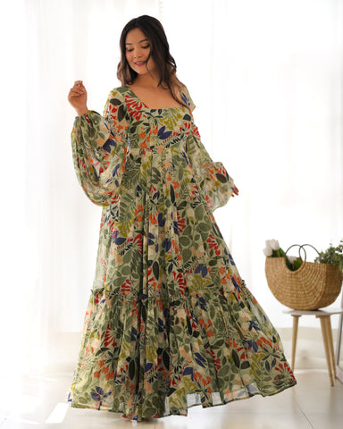 Digitally Printed Pure Georgette Maxi Suit With Huge Flair