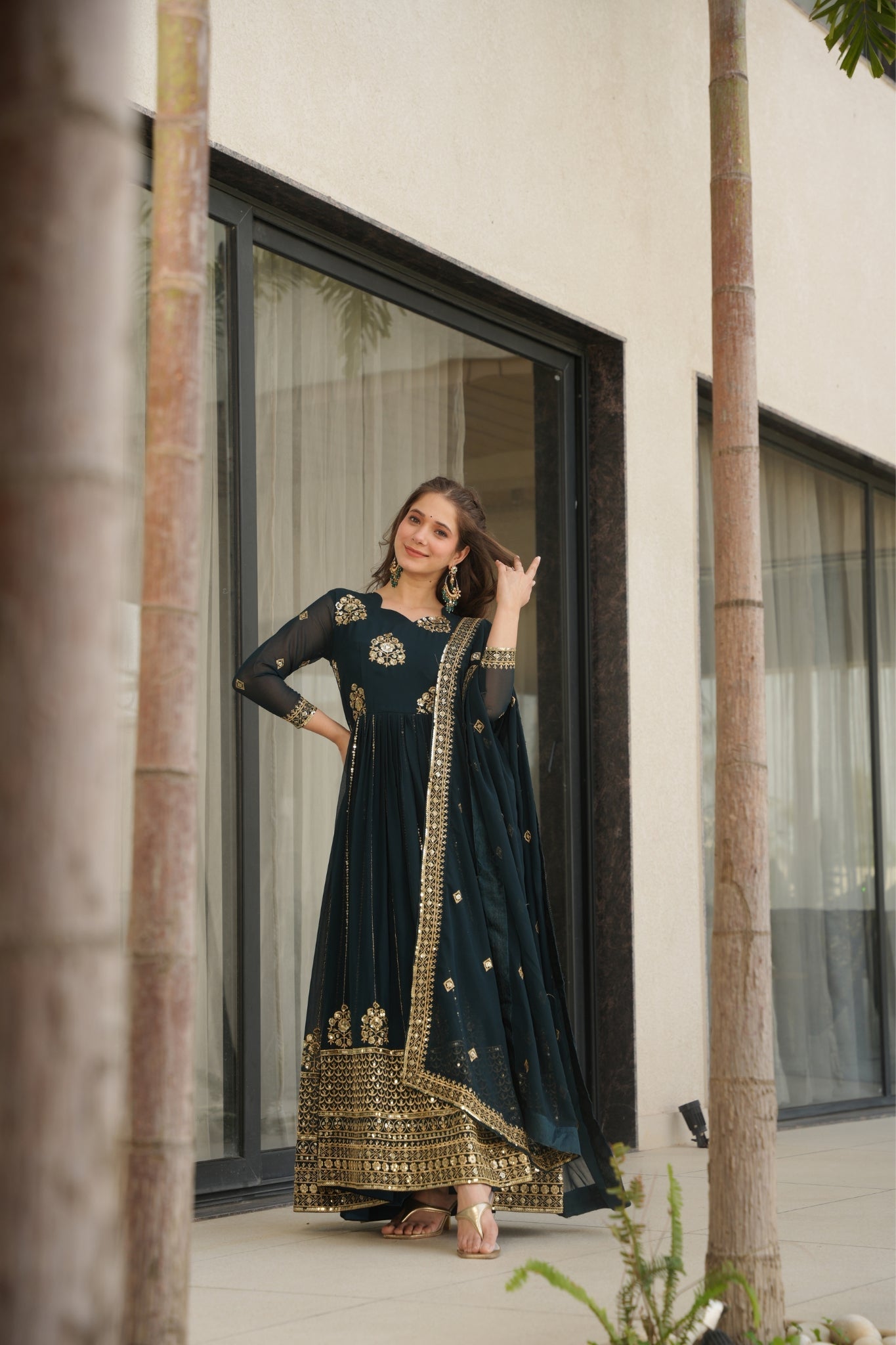Elegance Rich Sequins Embroidered Work Designer Wedding Gown