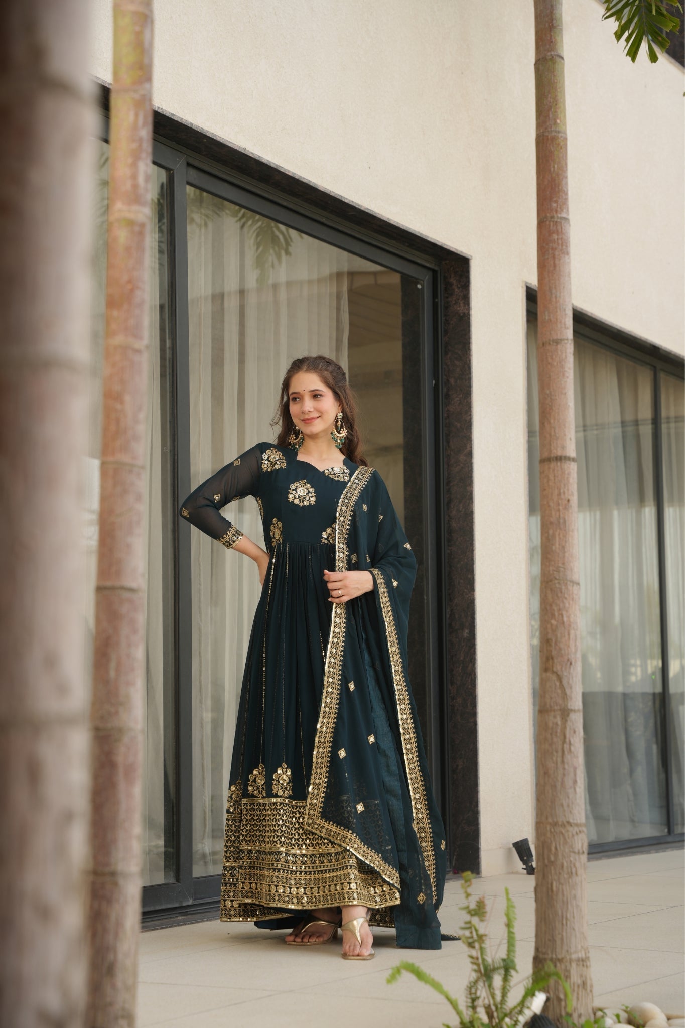 Elegance Rich Sequins Embroidered Work Designer Wedding Gown