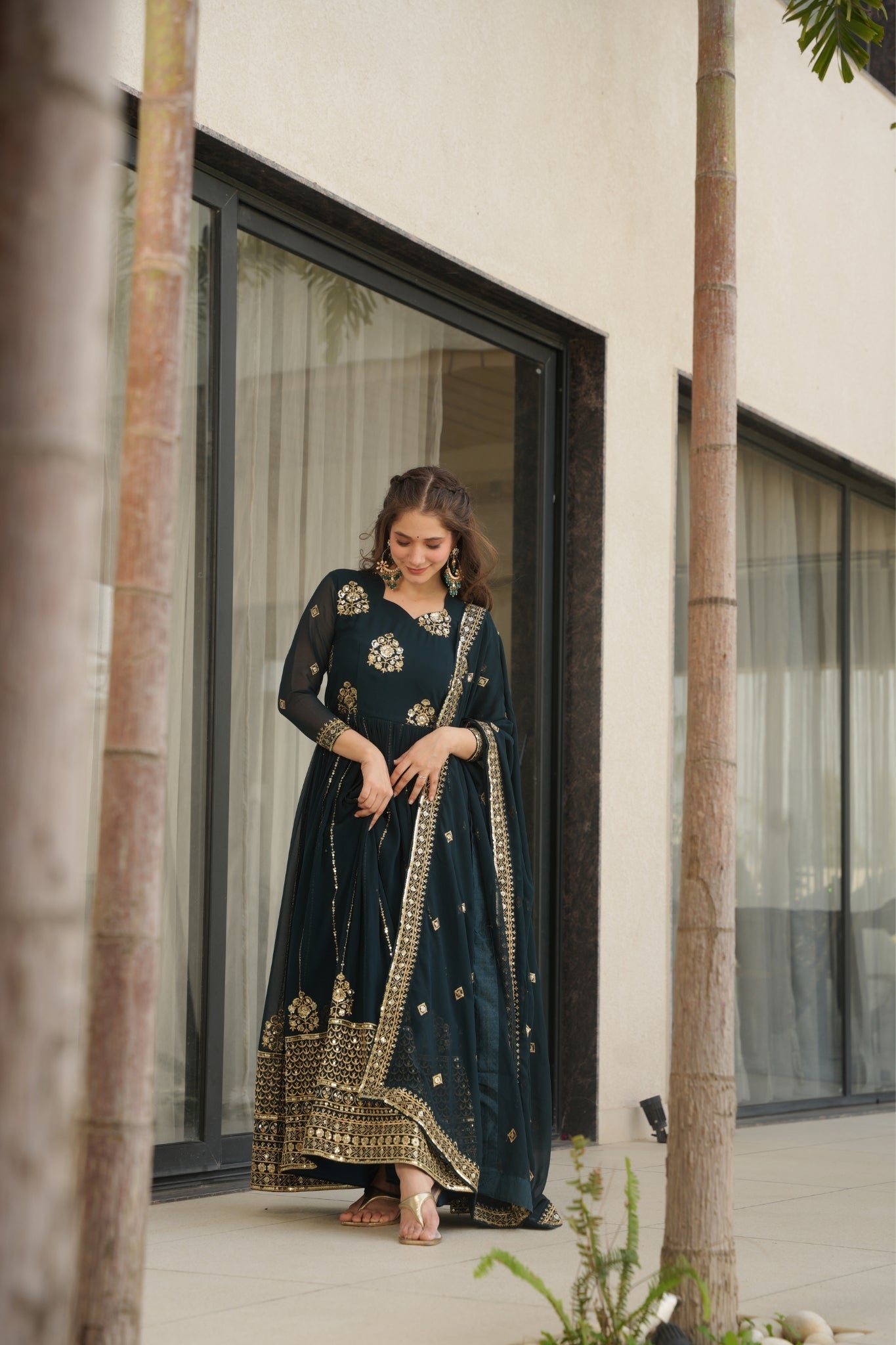 Elegance Rich Sequins Embroidered Work Designer Wedding Gown