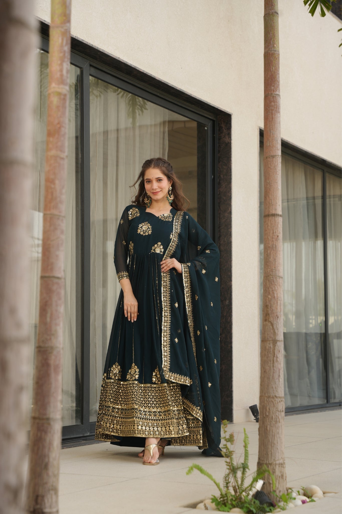 Elegance Rich Sequins Embroidered Work Designer Wedding Gown