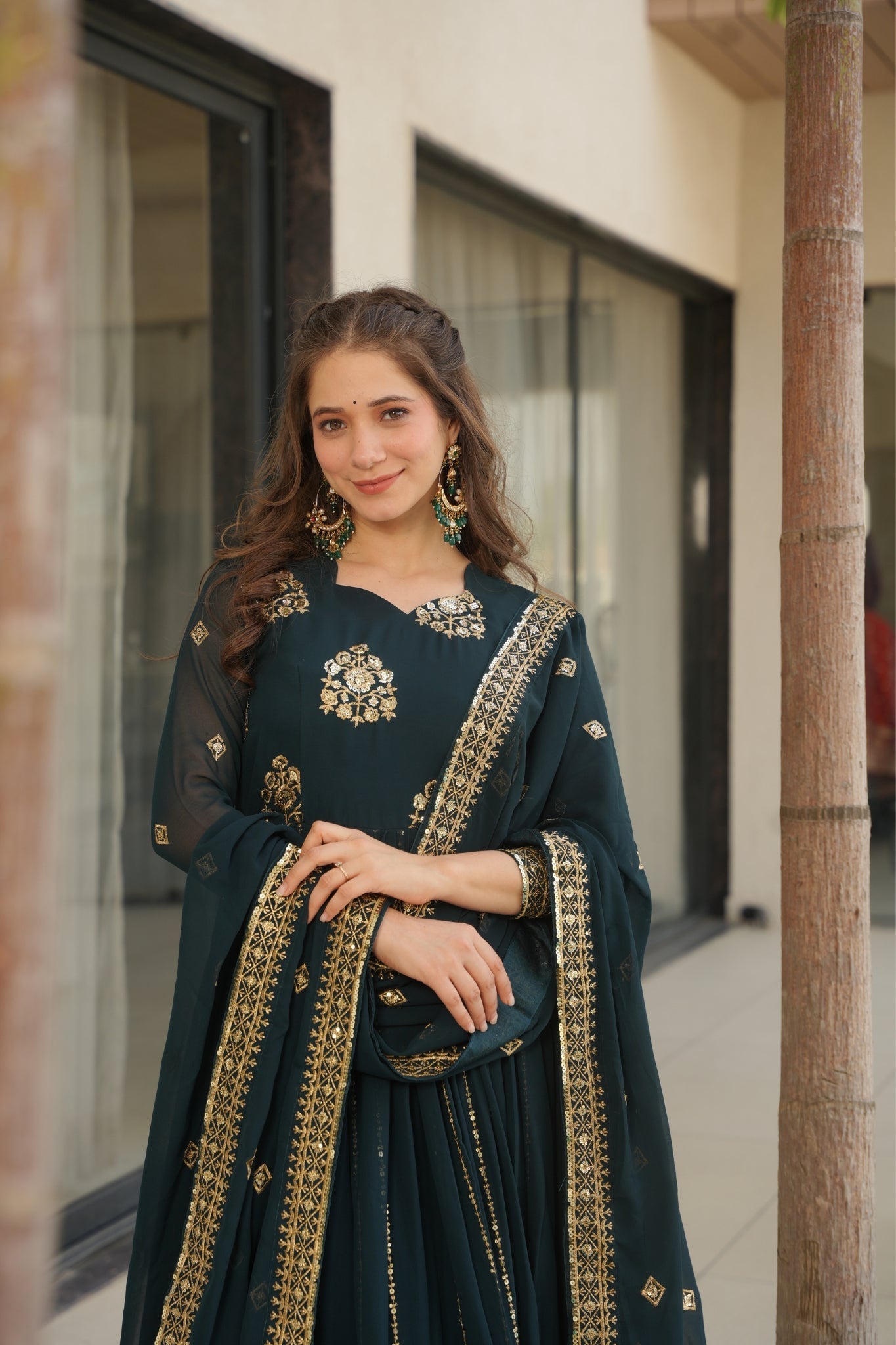 Elegance Rich Sequins Embroidered Work Designer Wedding Gown