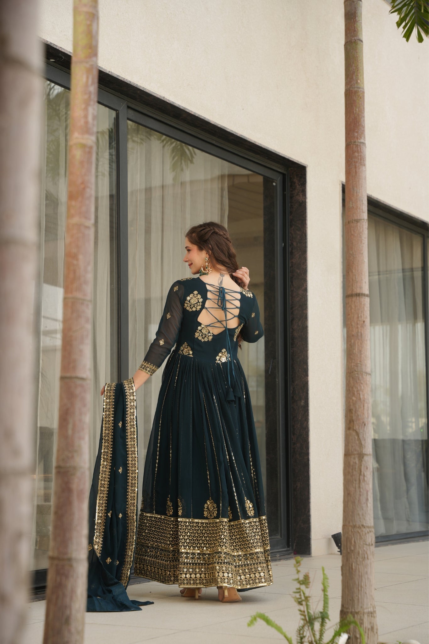 Elegance Rich Sequins Embroidered Work Designer Wedding Gown