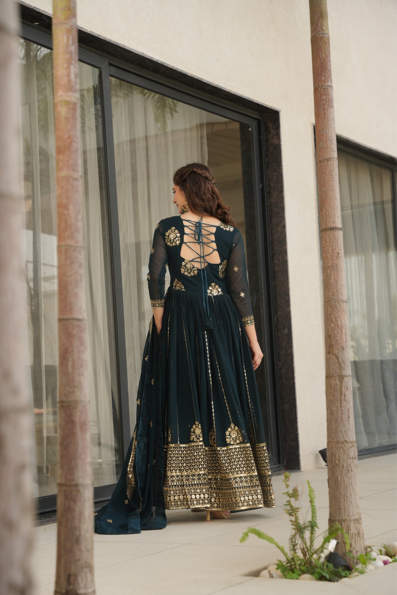 Elegance Rich Sequins Embroidered Work Designer Wedding Gown
