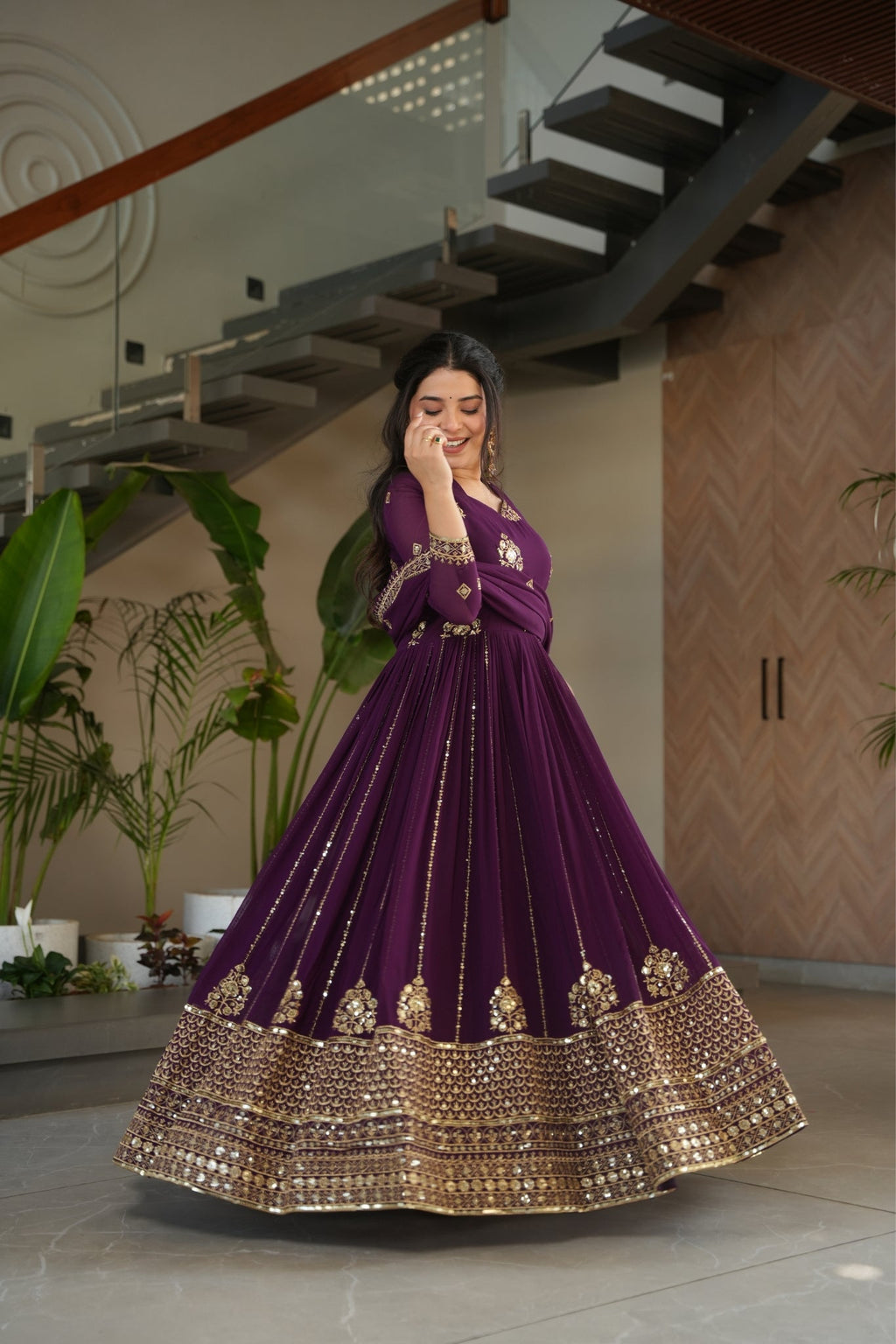Elegance Rich Sequins Embroidered Work Designer Wedding Gown