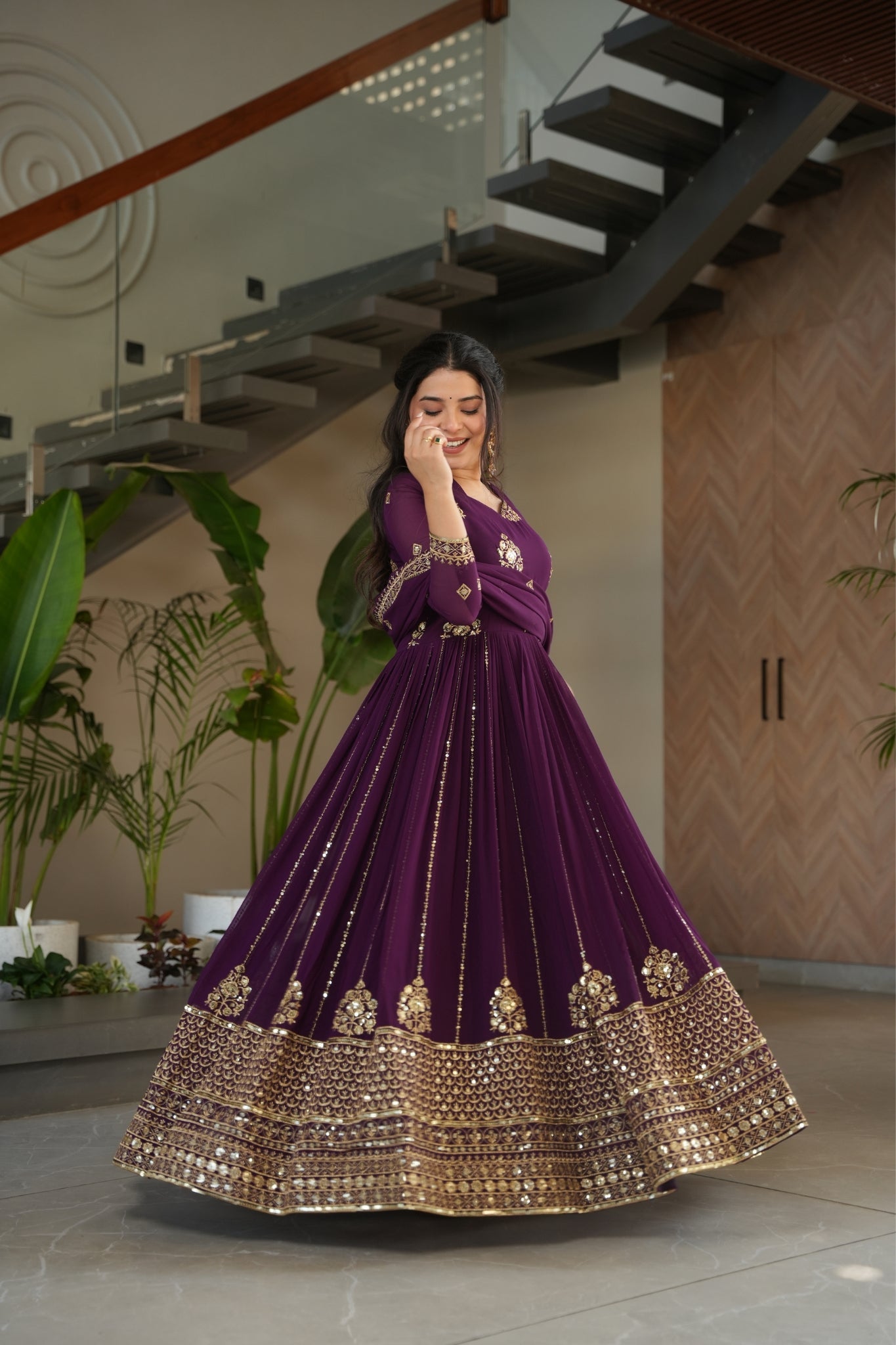 Elegance Rich Sequins Embroidered Work Designer Wedding Gown